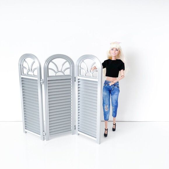 3-Panel Silver Screen for Dolls 1:6 Scale Furniture 12” Barbie Integrity Blythe - Picture 4 of 9